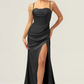 Mermaid Sweetheart Spaghetti-Strap Satin Floor-Length Corset Slit Bridesmaid Dress