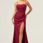Mermaid Sweetheart Spaghetti-Strap Satin Floor-Length Corset Slit Bridesmaid Dress