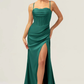 Mermaid Sweetheart Spaghetti-Strap Satin Floor-Length Corset Slit Bridesmaid Dress