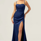 Mermaid Sweetheart Spaghetti-Strap Satin Floor-Length Corset Slit Bridesmaid Dress