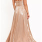 Metallic Maxi Strapless Twist Ruched Open Back Flowy Formal Dress