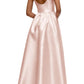 Minimalist Satin A-line Square Spaghetti Strap Zip Back Floor Length Long Prom Dress