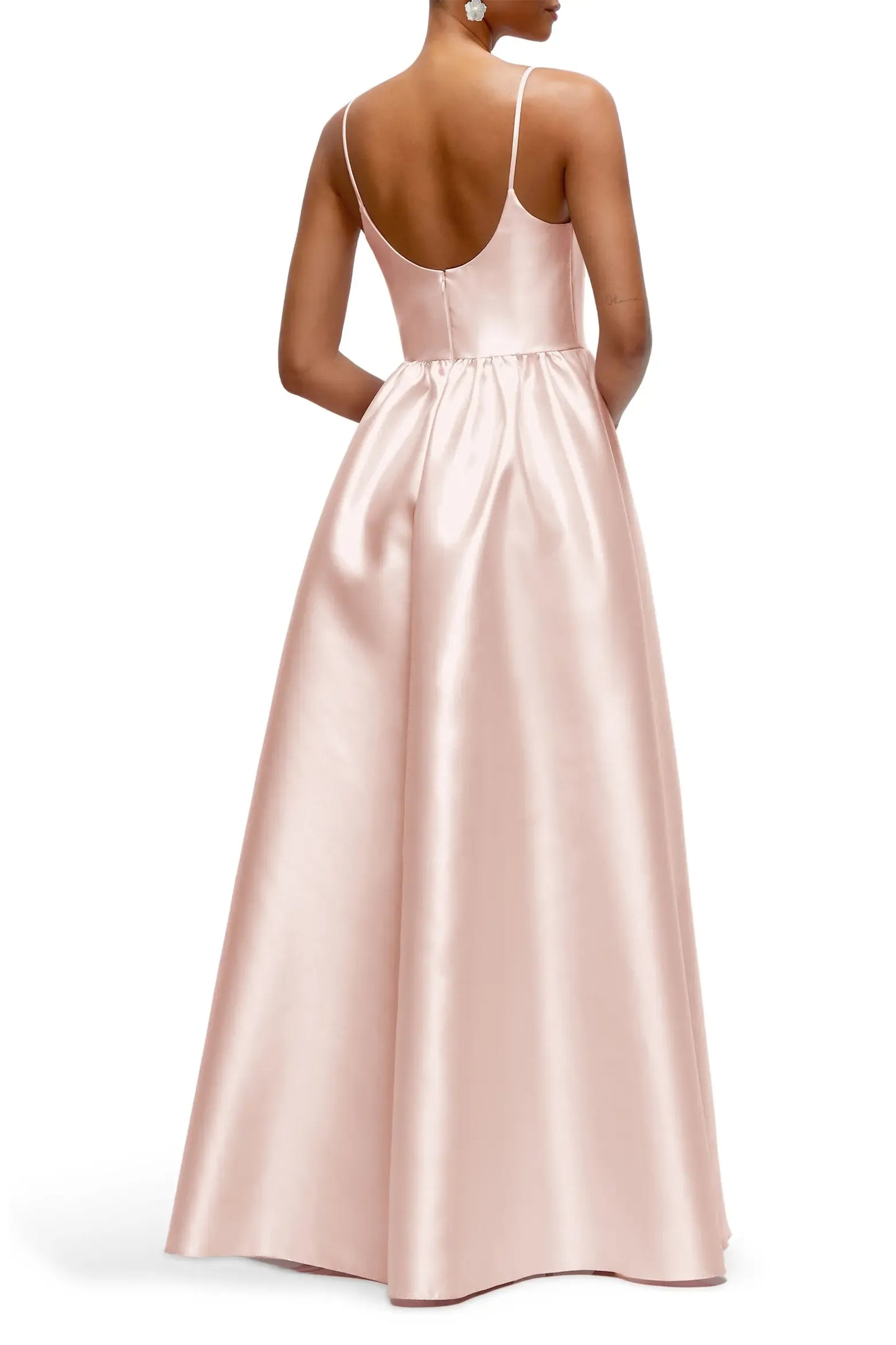 Minimalist Satin A-line Square Spaghetti Strap Zip Back Floor Length Long Prom Dress