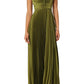 Pleated Satin A-line V Spaghetti Strap Zip Back Floor Length Long Prom Dress