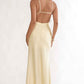 Glamorous Plunge-Neck Spaghetti Strap Sequin Satin Maxi Open-Back Formal Wedding Guest Dress