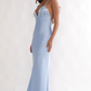 Glamorous Plunge-Neck Spaghetti Strap Sequin Satin Maxi Open-Back Formal Wedding Guest Dress