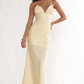 Glamorous Plunge-Neck Spaghetti Strap Sequin Satin Maxi Open-Back Formal Wedding Guest Dress