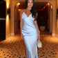 Glamorous Plunge-Neck Spaghetti Strap Sequin Satin Maxi Open-Back Formal Wedding Guest Dress