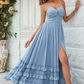 Romantic A-Line Sweetheart Sleeveless Chiffon Floor-Length High-Slit Tiered-Ruffle Prom Dress