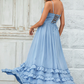 Romantic A-Line Sweetheart Sleeveless Chiffon Floor-Length High-Slit Tiered-Ruffle Prom Dress