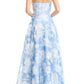 Romantic A-Line Floor-Length Strapless Straight Neck Organza Floral Fitted Waist Formal Evening Gown