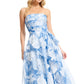 Romantic A-Line Floor-Length Strapless Straight Neck Organza Floral Fitted Waist Formal Evening Gown