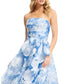 Romantic A-Line Floor-Length Strapless Straight Neck Organza Floral Fitted Waist Formal Evening Gown