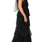 Romantic A-Line Halter Neck Sleeveless Tulle Tiered Back Bow Floor-Length Formal Evening Gown
