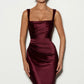 Ruched Sleeveless Satin Maxi Prom Dress With Corset Back And Scarf Detail