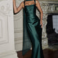 Ruched Sleeveless Satin Maxi Prom Dress With Corset Back And Scarf Detail