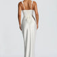 Ruched Sleeveless Satin Maxi Prom Dress With Corset Back And Scarf Detail