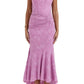 Ruched Mermaid Square Wide Strap Zip Back High Low Prom Dress