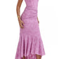 Ruched Mermaid Square Wide Strap Zip Back High Low Prom Dress