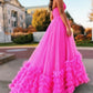 Ruffled Tiered Hem A-Line Sweetheart Neck Strapless Glitter Tulle Floor Length Prom Evening Gown
