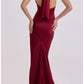 Sculpted Mermaid Halter Sleeveless Tie Back Train Evening Dress