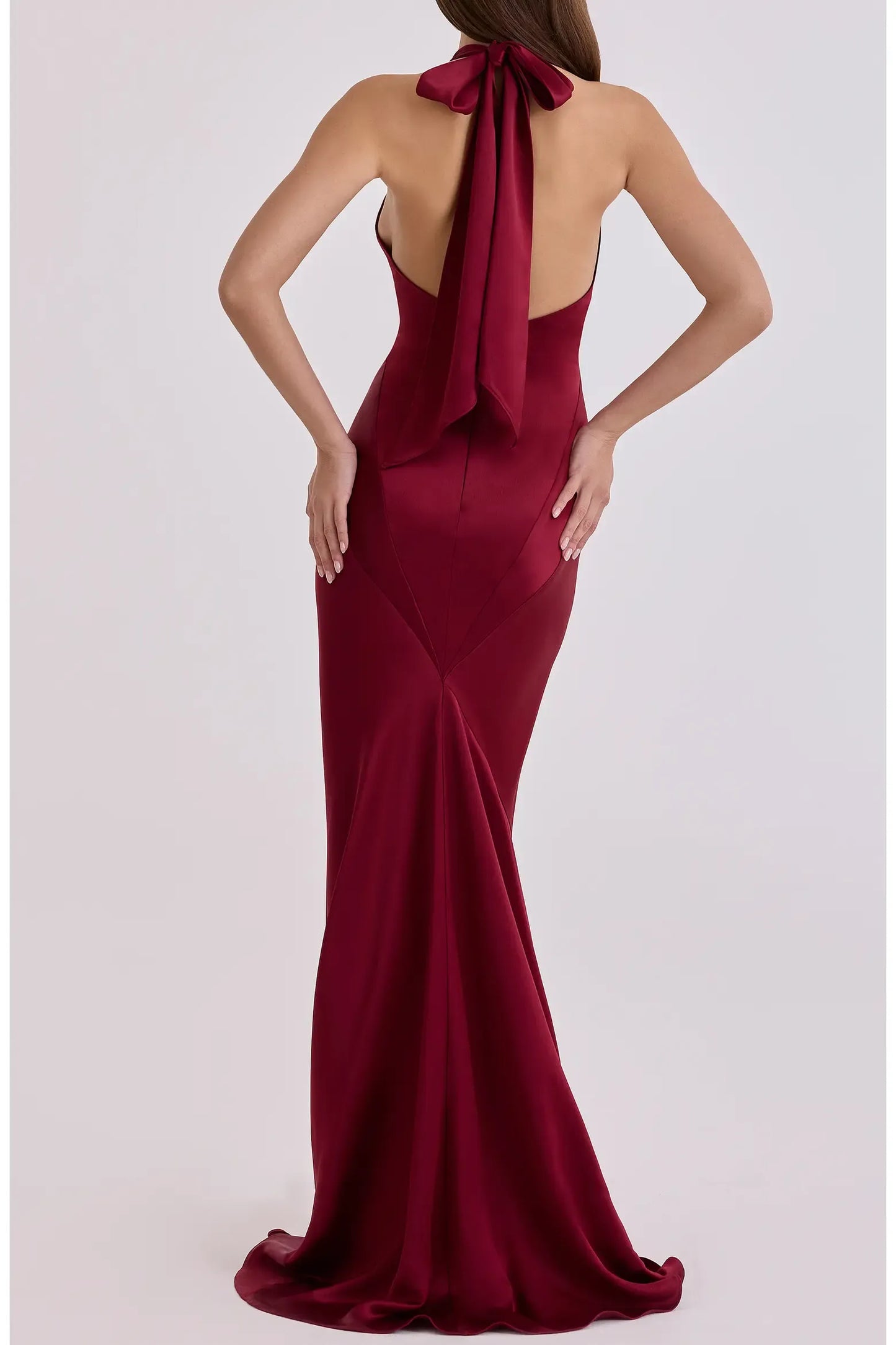 Sculpted Mermaid Halter Sleeveless Tie Back Train Evening Dress