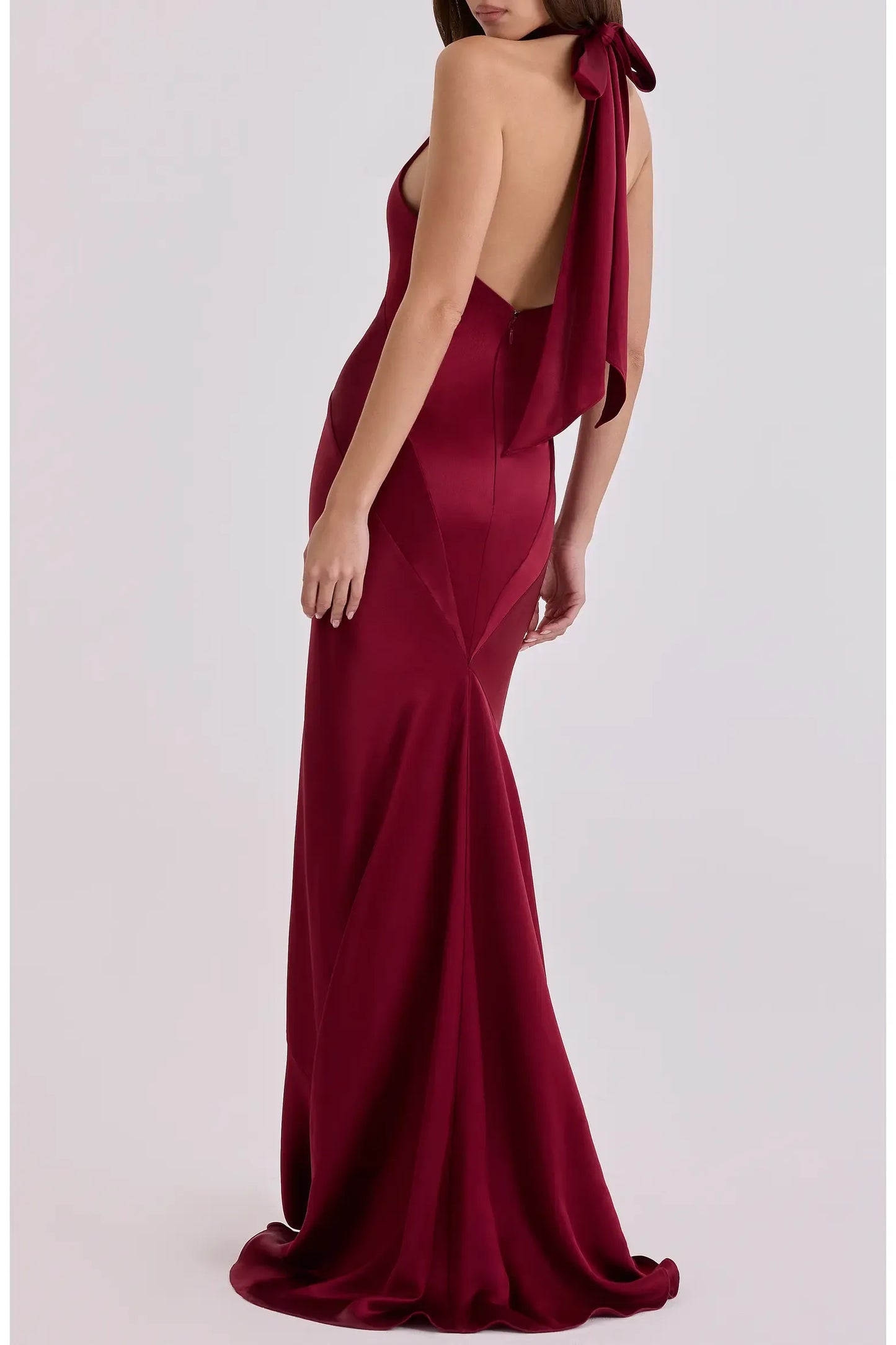 Sculpted Mermaid Halter Sleeveless Tie Back Train Evening Dress
