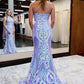 Sequin Lace Mermaid Halter Deep V Neck Sleeveless Open Back Floor Length Prom Evening Gown