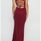 Shimmer Mermaid Maxi Square Strap Crisscross Lace Up Back Formal Dress