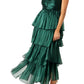 Shimmer Tiered Midi Square Thin Strap Zip Back Wedding Guest Dress