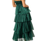 Shimmer Tiered Midi Square Thin Strap Zip Back Wedding Guest Dress