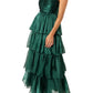 Shimmer Tiered Midi Square Thin Strap Zip Back Wedding Guest Dress