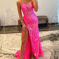 Shimmering Mermaid One Shoulder Sleeveless Sequin Lace Corset High Slit Floor Length Prom Evening Gown