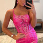 Shimmering Mermaid One Shoulder Sleeveless Sequin Lace Corset High Slit Floor Length Prom Evening Gown