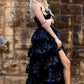 Shimmering Sequin Tiered A-Line Sweetheart Neck Strapless Tulle Lace Waist Bow High Slit Floor Length Prom Evening Gown