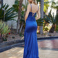 Sleek Mermaid CowlNeck Sleeveless Satin Maxi Slit Prom Dress