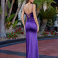 Sleek Mermaid CowlNeck Sleeveless Satin Maxi Slit Prom Dress