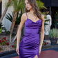 Sleek Mermaid CowlNeck Sleeveless Satin Maxi Slit Prom Dress