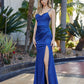 Sleek Mermaid CowlNeck Sleeveless Satin Maxi Slit Prom Dress