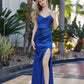 Sleek Mermaid CowlNeck Sleeveless Satin Maxi Slit Prom Dress