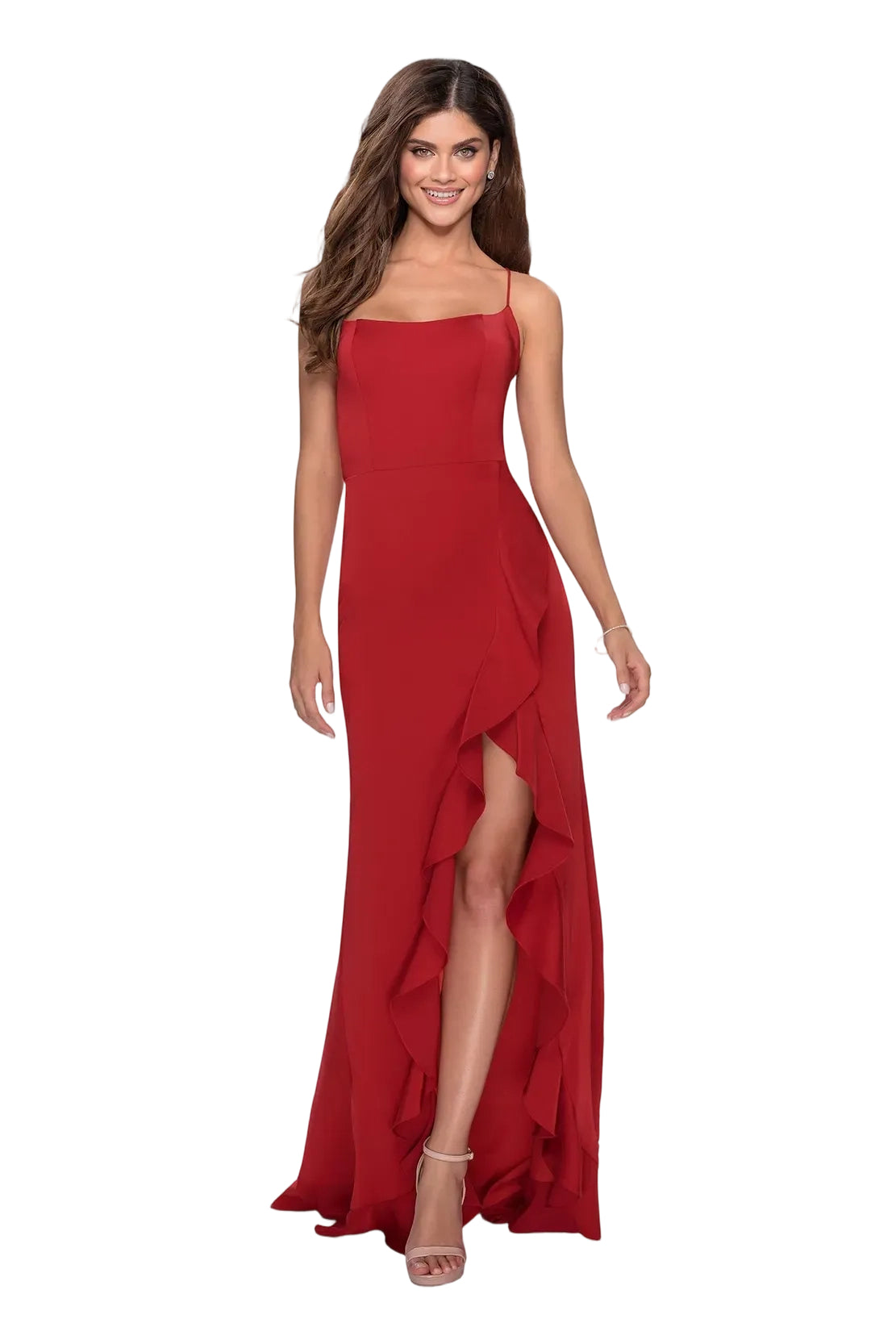 Sleek Mermaid SquareNeck Sleeveless Satin Maxi Ruffle Prom Dress
