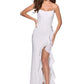 Sleek Mermaid SquareNeck Sleeveless Satin Maxi Ruffle Prom Dress