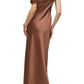 Sleek Column One Shoulder Off Sleeve Open Back Floor Evening Dress