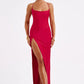 Sleeveless Backless Satin Maxi Prom Dress With High Slit And Lace-Up