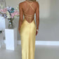 Sleeveless Backless Satin Maxi Prom Dress With High Slit And Lace-Up