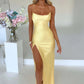 Sleeveless Backless Satin Maxi Prom Dress With High Slit And Lace-Up