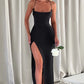 Sleeveless Backless Satin Maxi Prom Dress With High Slit And Lace-Up