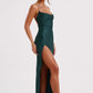 Sleeveless Backless Satin Maxi Prom Dress With High Slit And Lace-Up
