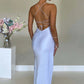 Sleeveless Backless Satin Maxi Prom Dress With High Slit And Lace-Up