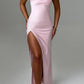 Sleeveless Backless Satin Maxi Prom Dress With High Slit And Lace-Up